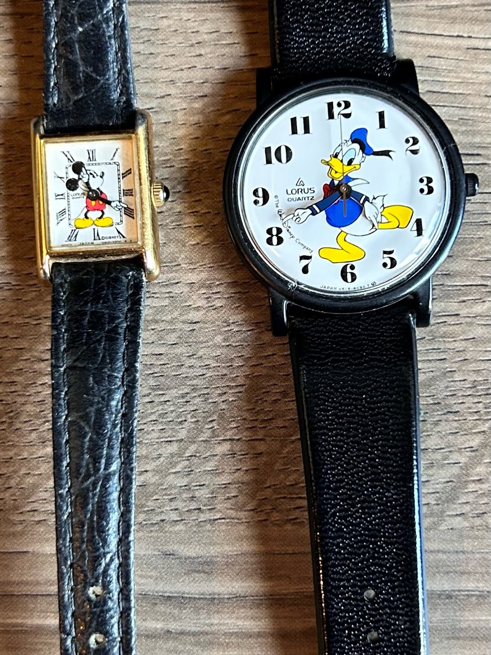 Mickey Mouse and Donald Duck Black Strap Quartz Watches
